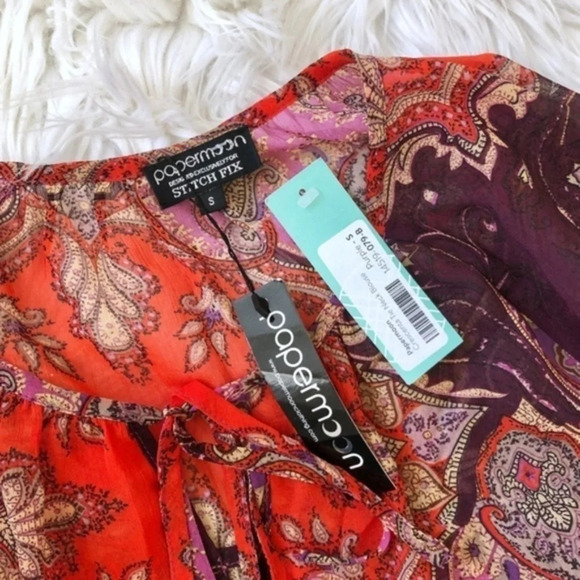 Stitch Fix Papermoon Crescenta Tie Neck Blouse NWT - Picture 2 of 5